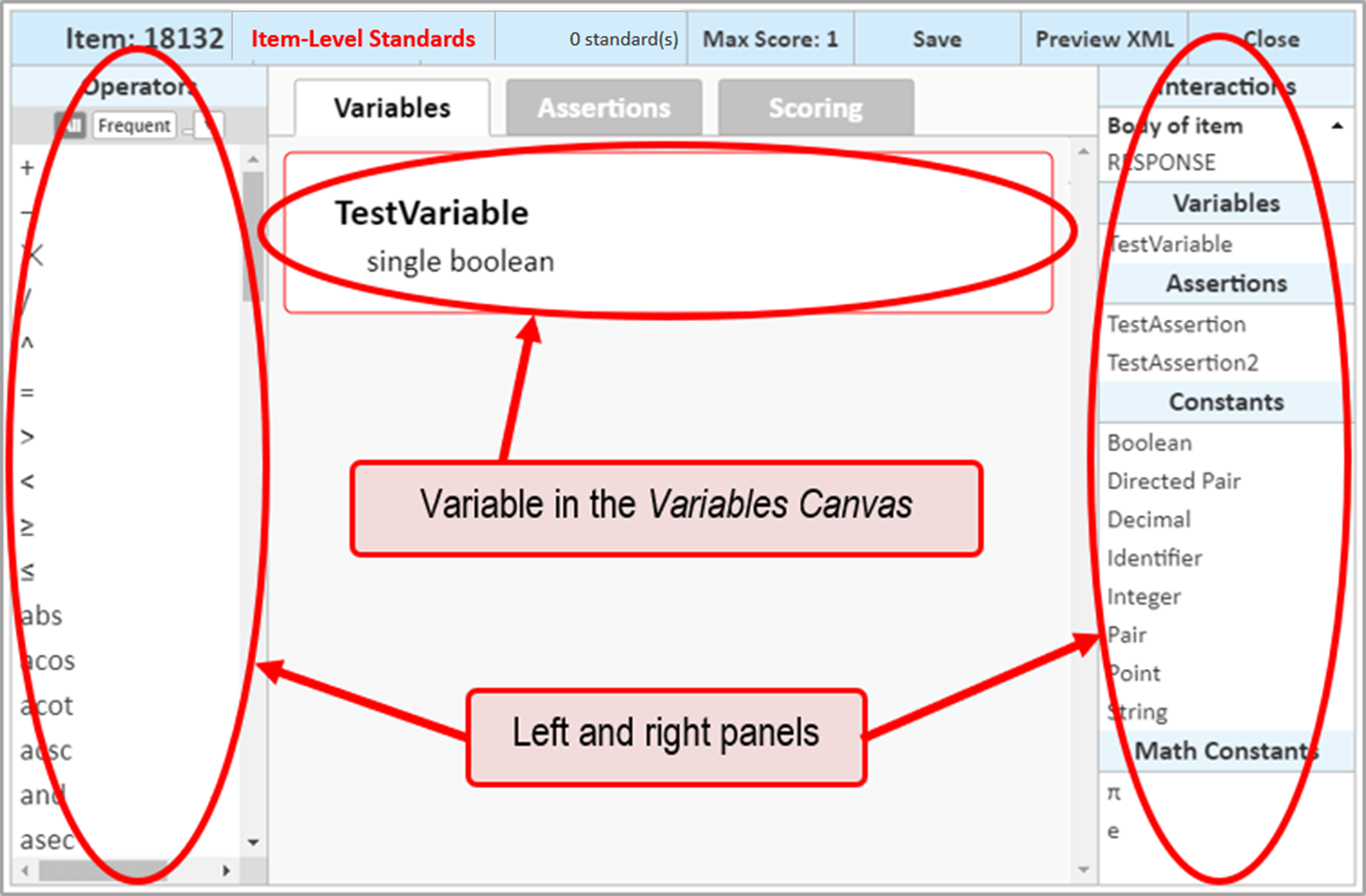 Rubric Editor: Variables tab